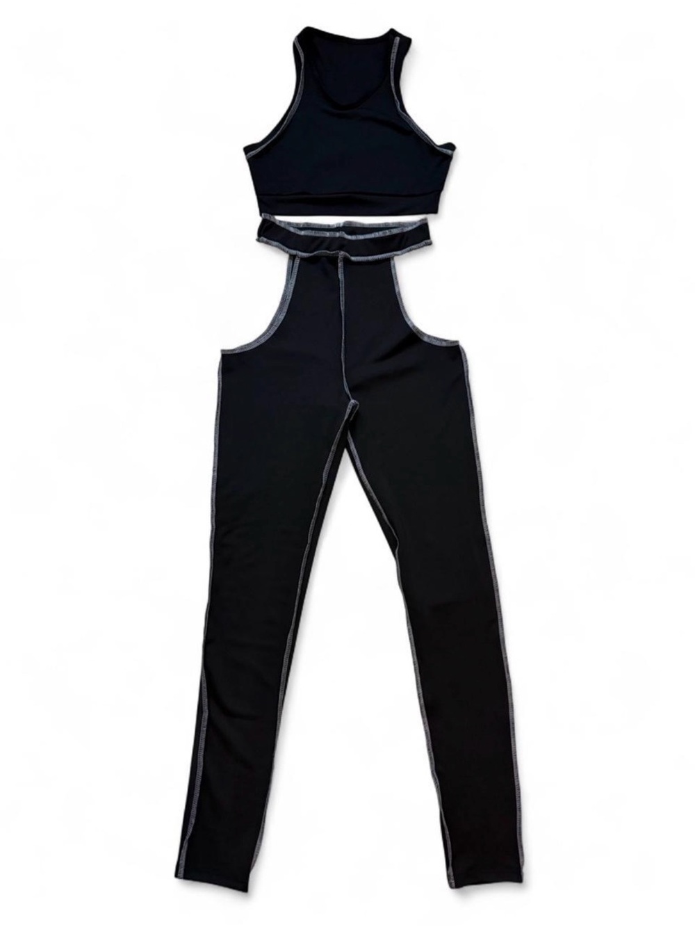 Black Activewear Two Piece Set With White Stitching
